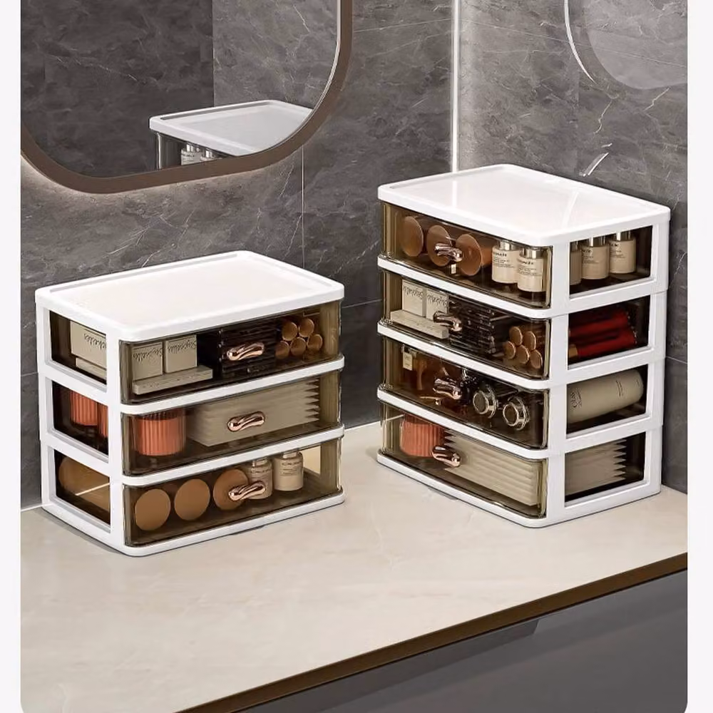 Kelvenix Multi-Compartment Desktop Storage Box in White and Transparent for Home, Office or School – 4