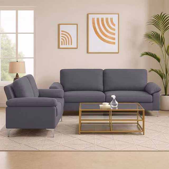 Kosy Koala Modern Fabric 3 Seater and 2 Seater Sofa Set in Grey with Armrests and Scatter Cushions