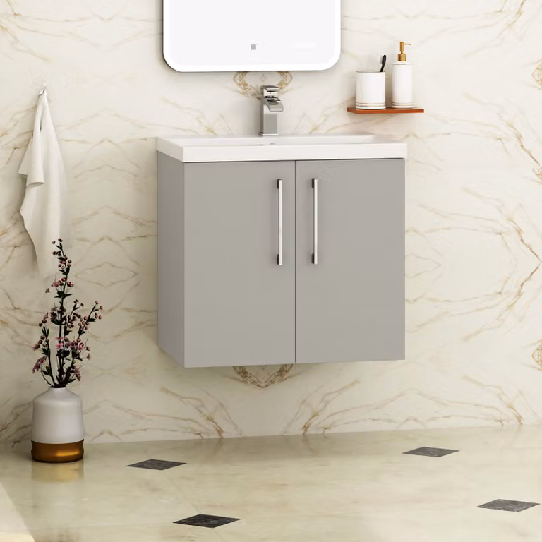 Royal Bathrooms Modena 800mm Wall Hung Vanity Unit in Satin Grey with Mid-Edge Basin and 2 Soft-Close Doors