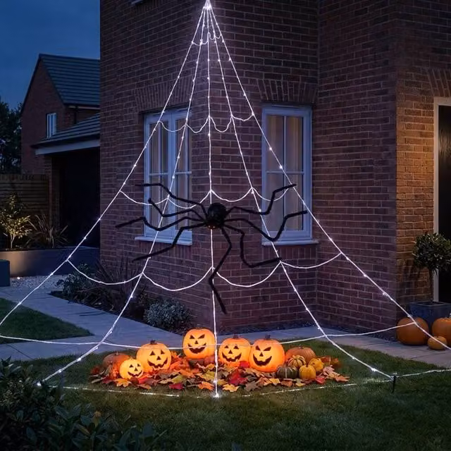 Garden Greatness Haunted Light Up Giant Web Spider Decor in Multicolour and Black