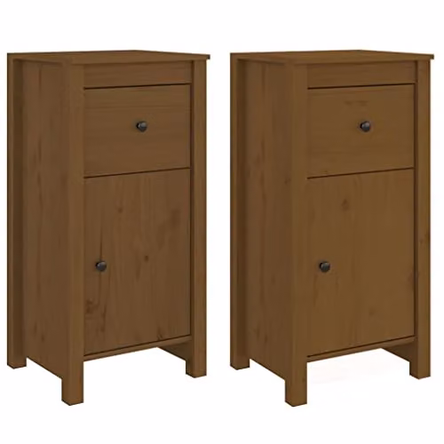 vidaXL Set of 2 Solid Wood Pine Sideboards and Storage Cabinets in Honey Brown