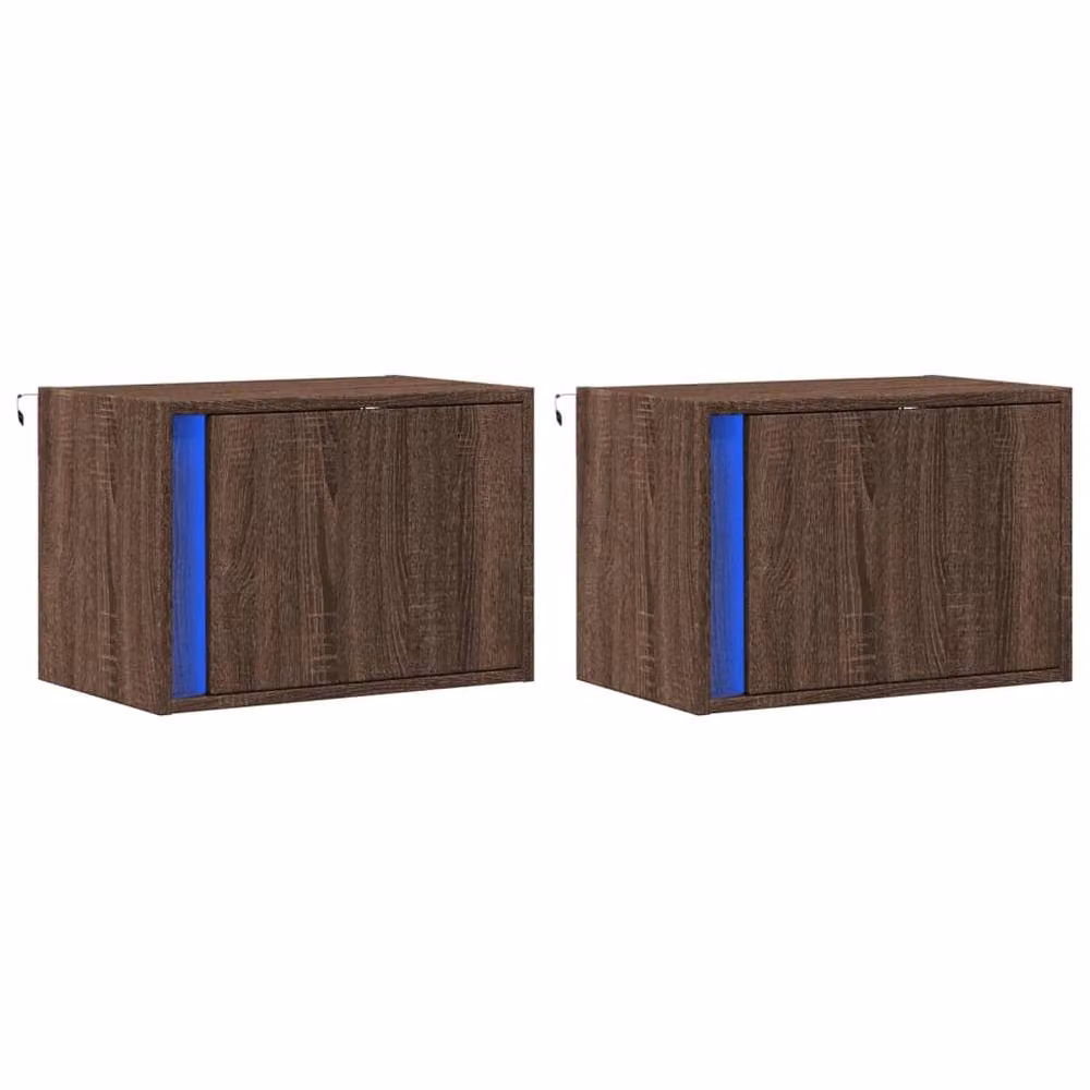 Berkfield Home Wall-mounted Bedside Cabinets with Integrated LED Lights, 2 Pack, Brown Oak – 3