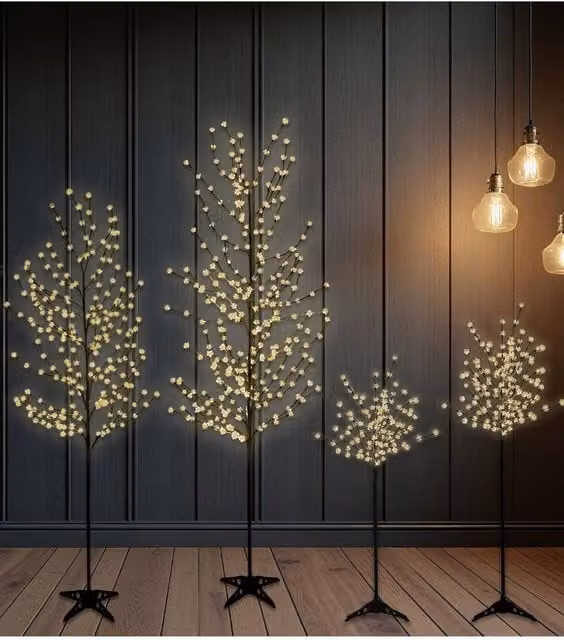 Groundlevel LED Cherry Blossom Tree, Warm White, Black, Height: 304.8 cm