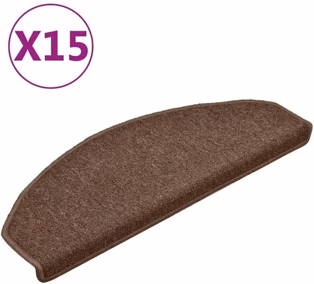 Berkfield Home Self-Adhesive Carpet Stair Treads, 15 Pack, Brown, W: 65 cm, D: 24 cm, H: 4 cm