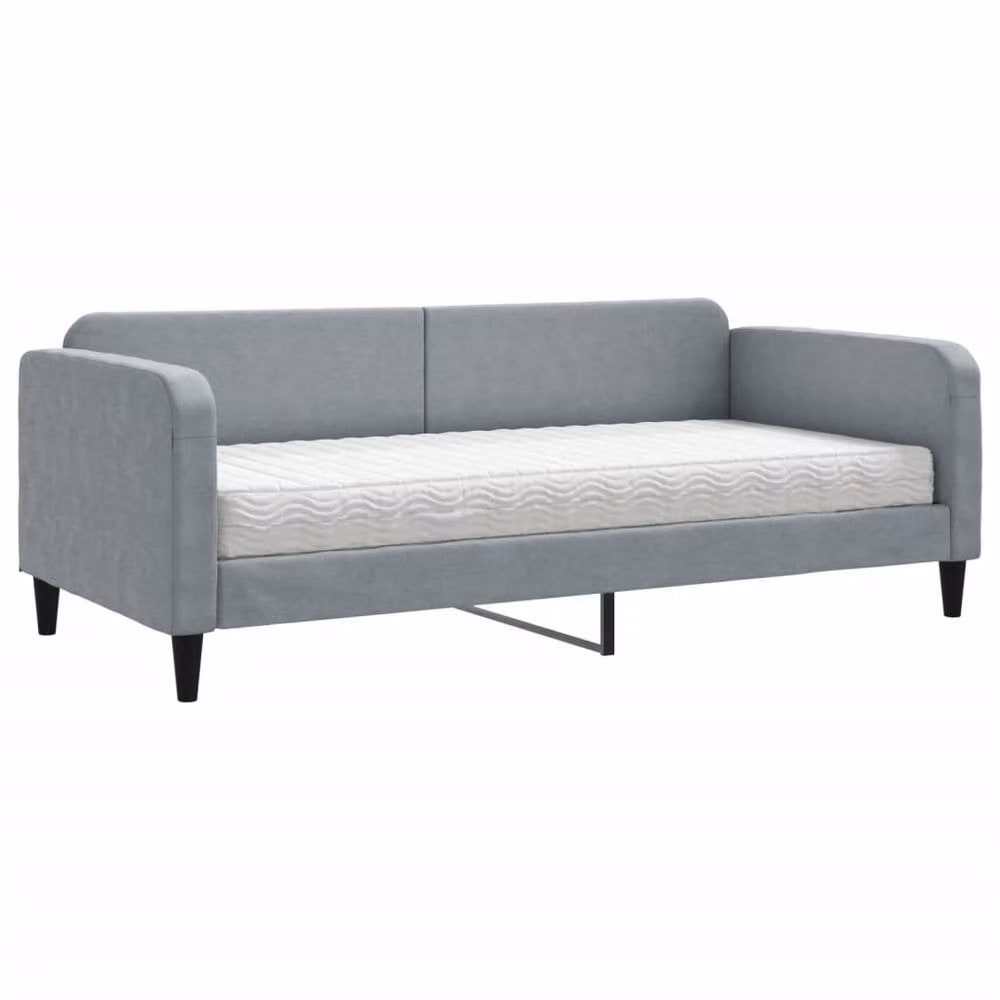 Berkfield Home Daybed with Foam Mattress in Light Grey Fabric, W/D/H: 90 x 190 cm – 2
