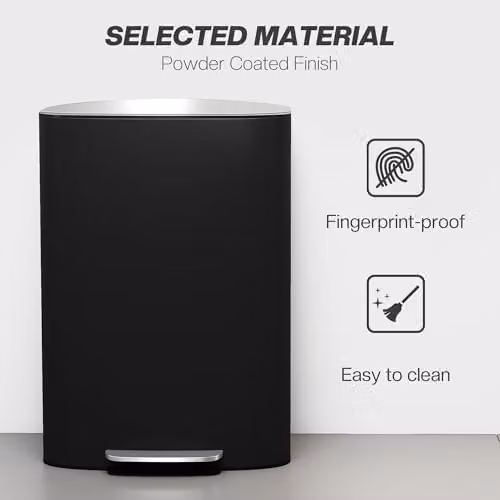 HOMCOM 50L Pedal Bin with Soft-Close Lid and Fingerprint-Proof Finish in Black and Silver – 5