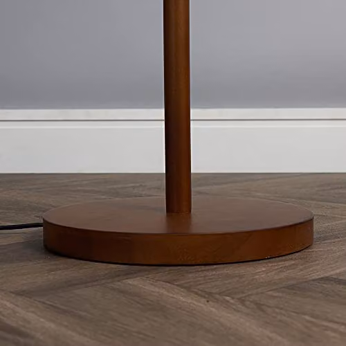 ValueLights Scandinavian Wood Floor Lamp with Beige Fabric Cylinder Shade – 3