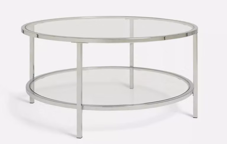 Boutique Round Glass Coffee Table with Silver Metal Frame