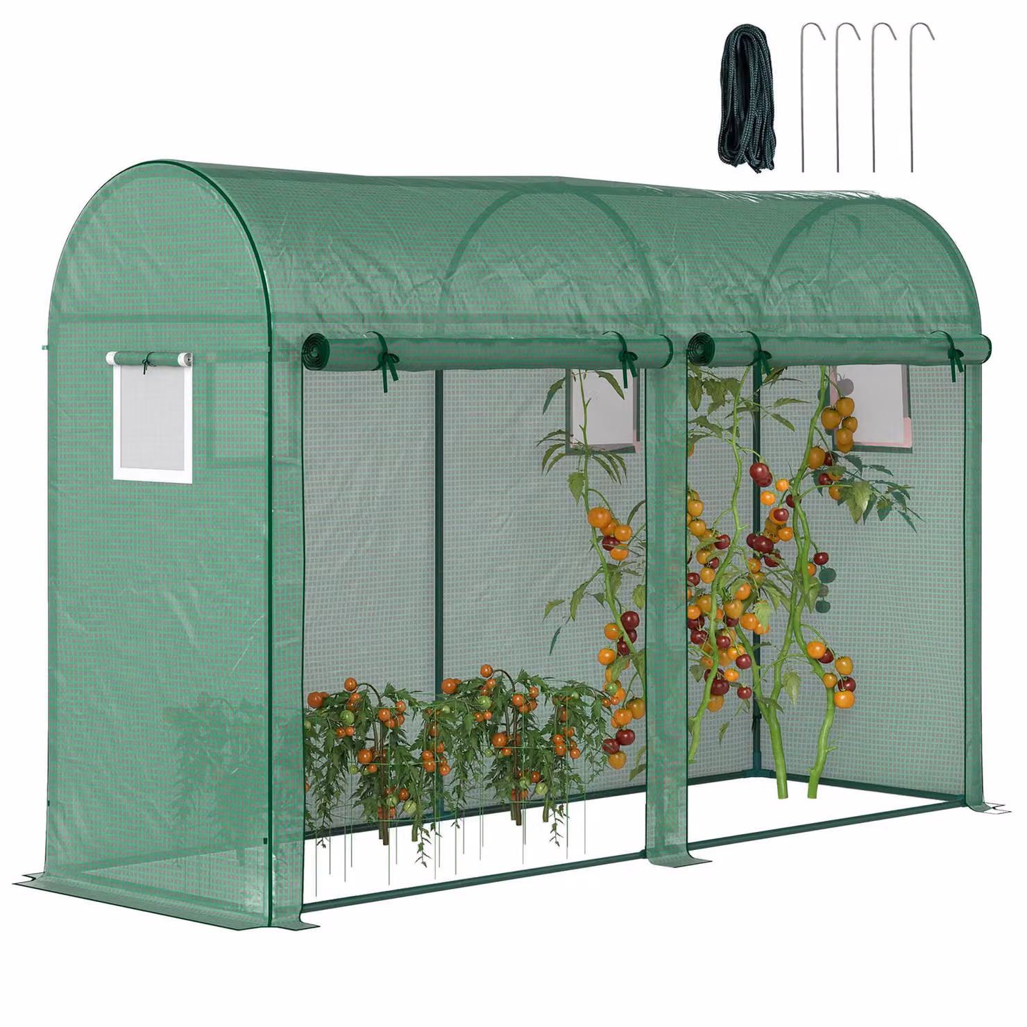 OUTSUNNY Green Garden Plant and Tomato Growth Greenhouse with 2 Doors and 4 Windows, W/D/H: 3 x 1 x 2 m – 2