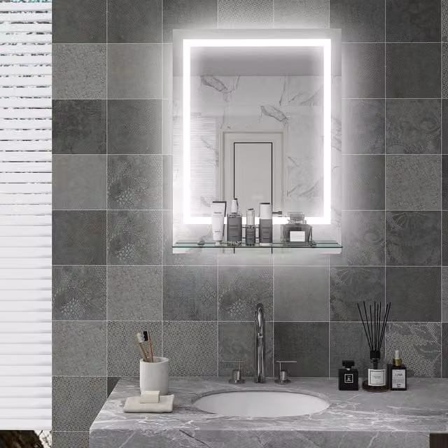 Kleankin Dimmable LED Bathroom Mirror with Shelf and Touch Switch, White, Width: 80 cm