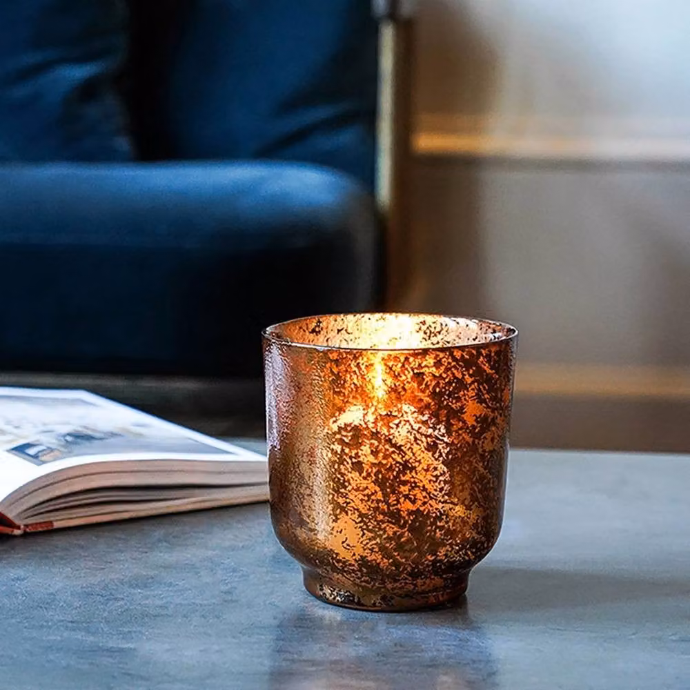 Lemon Pavilion Antique Bronze Glass and Metal Round Tealight Holder, W: 15.5 cm, D: 15.5 cm, H: 19 cm – 2
