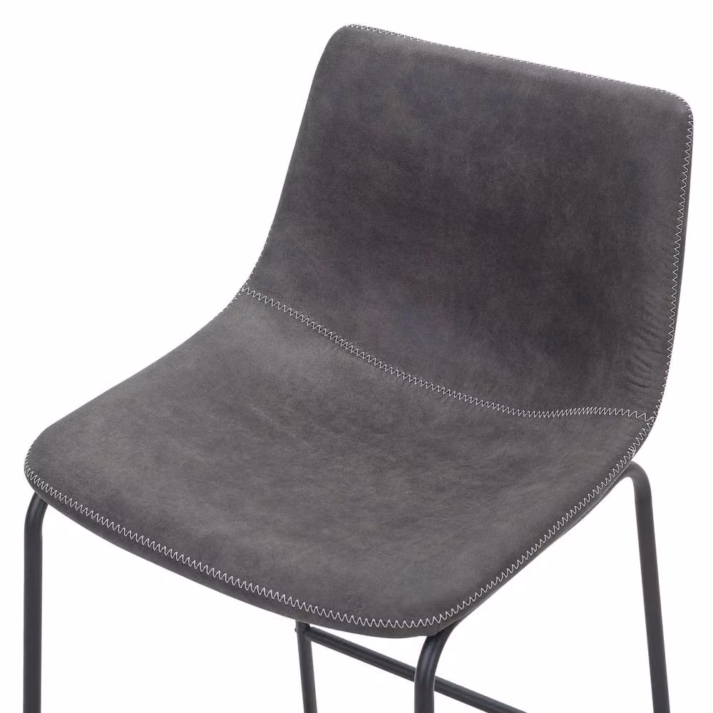 Wyld and Coco Set of 2 Mid-Century Bar Stools in Dark Grey Fabric with Black Metal Legs – 4
