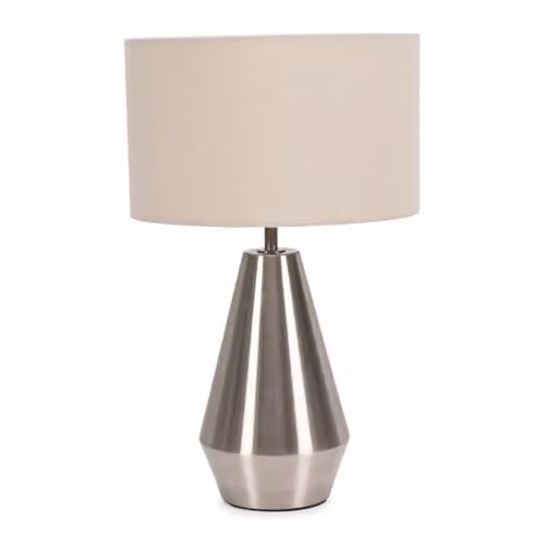 ValueLights Chrome Metal Touch Dimmer Table Lamp with Beige Fabric Cylinder Shade