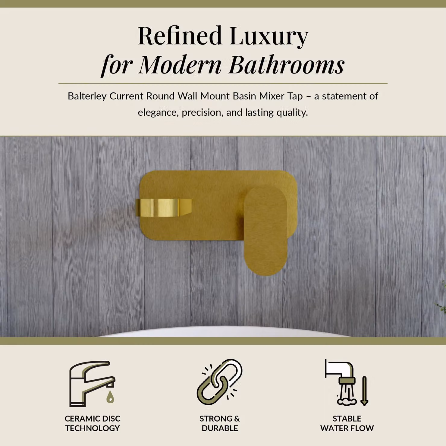 Balterley Current Round Wall Mounted 2 Tap Hole Basin Mixer Tap in Brushed Brass Gold – 2