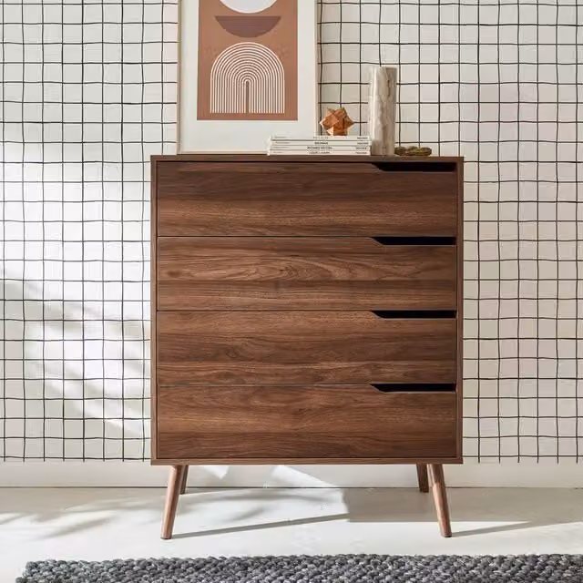 Sweek 4-Drawer Freestanding Chest in Dark Brown Walnut Wood Effect