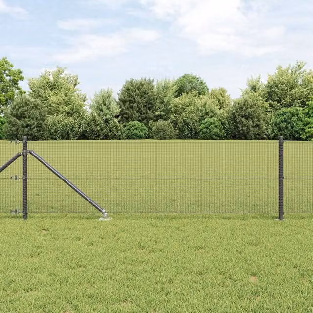 Berkfield Home Grey Steel Welded Wire Fence with 13 Spike Posts, 0.8 x 100 m
