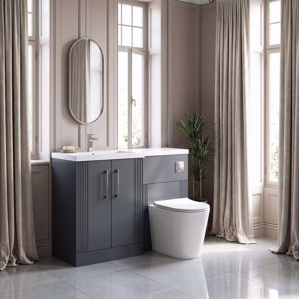 Balterley Belvide 2 Door Vanity WC Combi Unit and Basin, Left Hand, Dark Grey, Width: 110 cm – 3