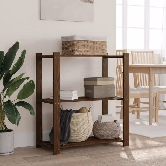 Berkfield Home 3-Tier Rustic Brown Solid Wood Pine Storage Rack, W/D/H: 80 x 38 x 90 cm – 1