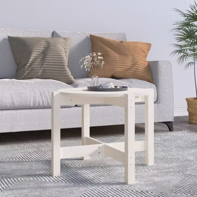 Berkfield Home Round White Solid Wood Pine Coffee Table, Diameter: 62.5 cm, Height: 45 cm