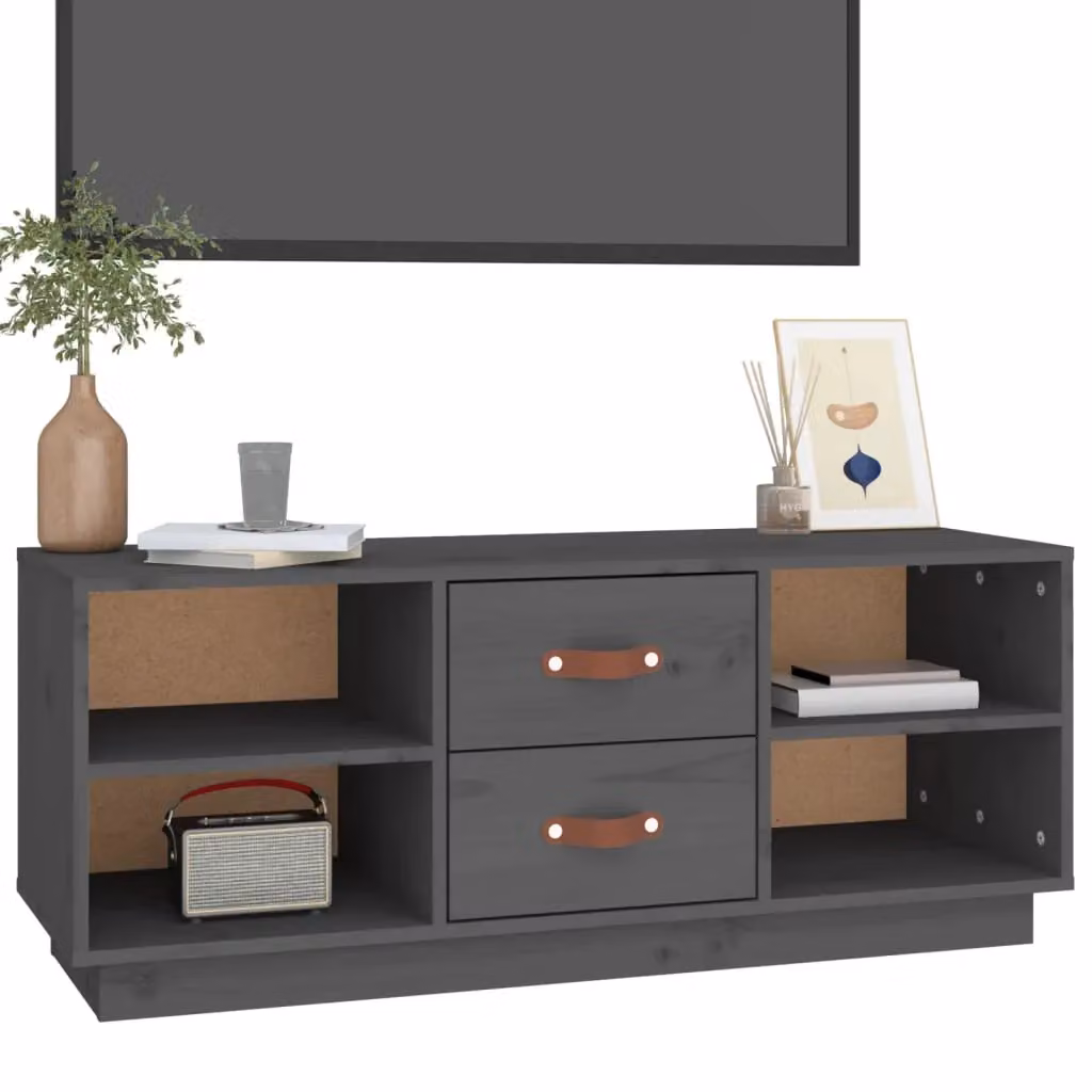 Berkfield Home Grey Rustic Solid Pine Wood TV Cabinet W/D/H: 100 x 34 x 40 cm – 3