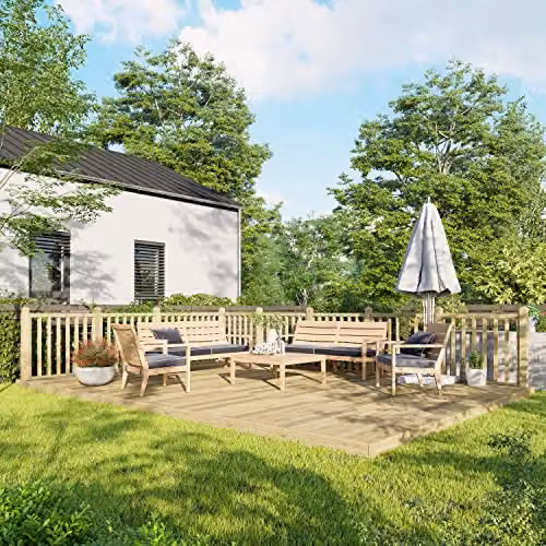 Powersheds Premium Wooden Decking Kit in Brown with Hand Rails on Two Sides