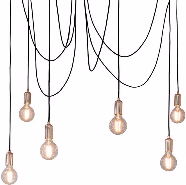 Loops Industrial 6-Bulb Multi Light Ceiling Pendant in Gloss Copper and Black with Adjustable Height and Dimmable Functionality – 1