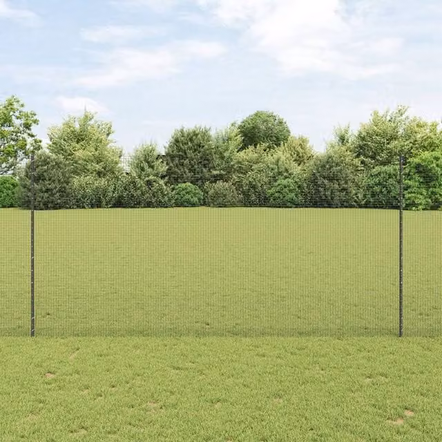 Berkfield Home Grey Steel Welded Wire Fence with 10 U-Profile In-Ground Posts, W: 10 m, H: 1.5 m – 1