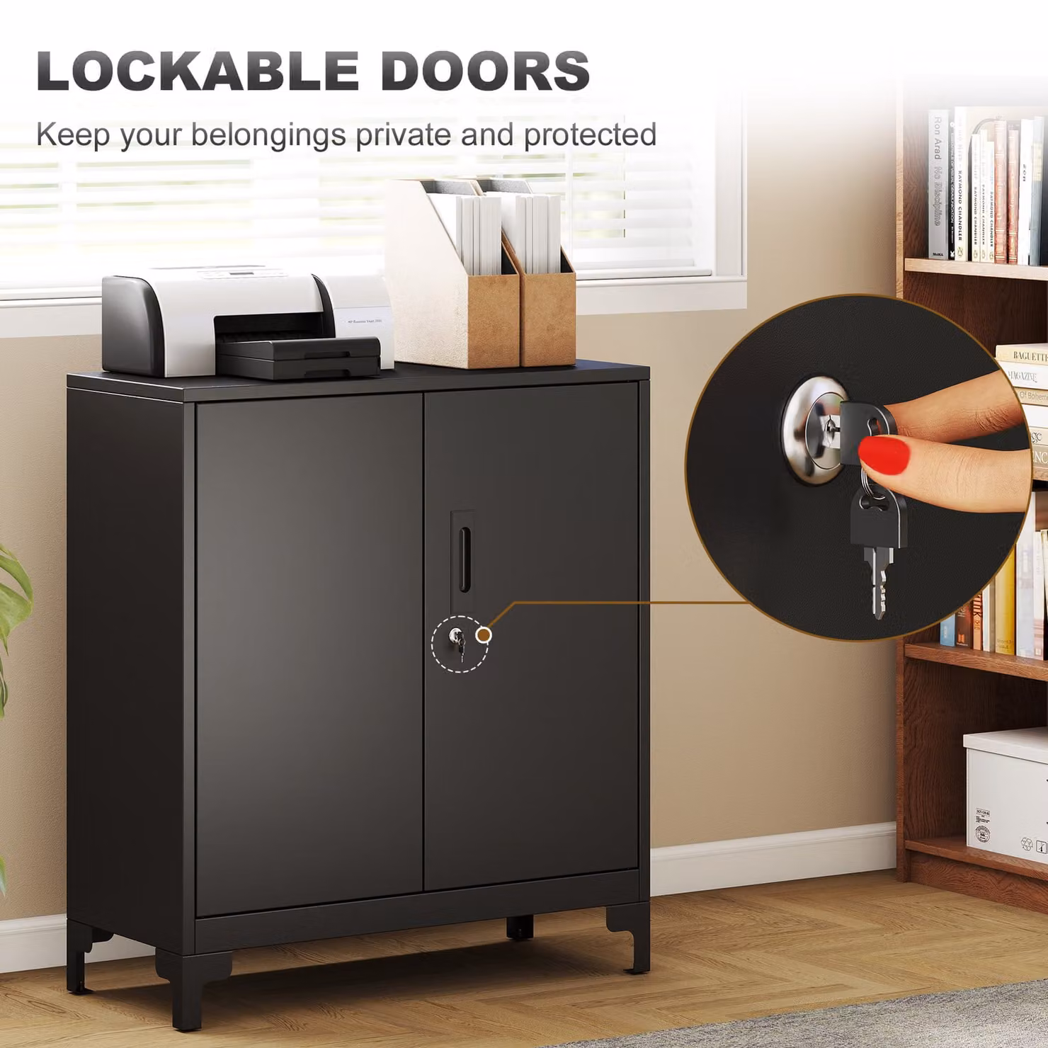 HOMCOM Lockable Metal Filing Cabinet with Hinged Double Doors and Internal Shelves, Black – 5