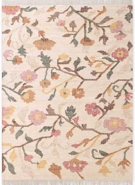 THE RUGS Roya Afghan Kilim Rug, Handwoven Jute and Cotton Flatweave in Beige and Multicolour, W: 120 cm, L: 170 cm