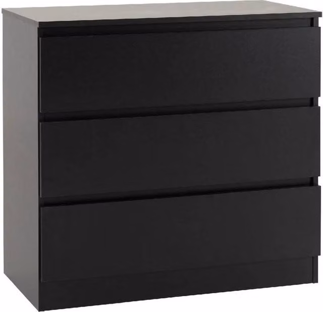 FORGEVIO Black Matt 3 Drawer Chest with Recessed Handles for Bedroom Storage, W: 77 cm, D: 40 cm, H: 100 cm