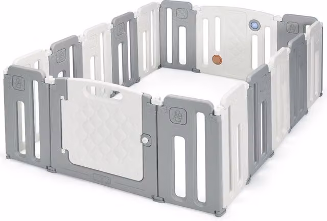 COSTWAY Foldable Kids Safety Playpen Activity Play Centre in Beige and White
