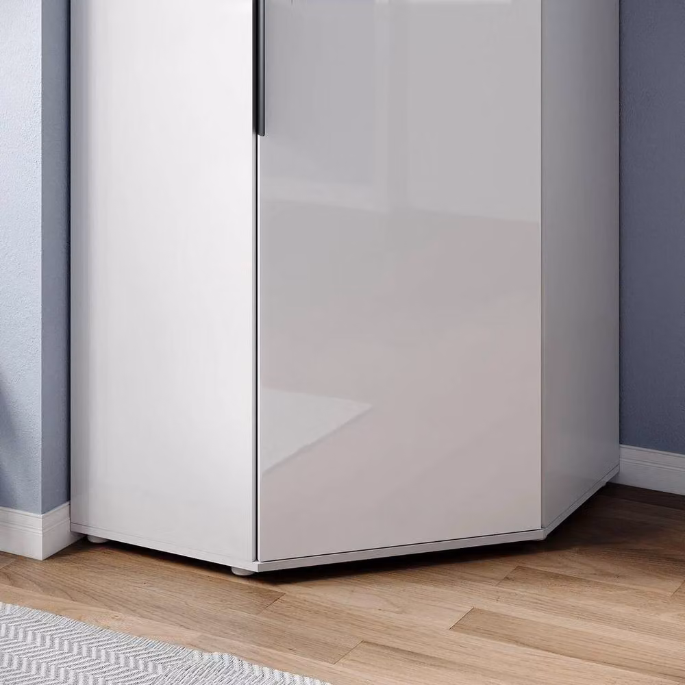 FORGEVIO Modern White High Gloss Corner Wardrobe Doors with Internal Shelves, W/D/H: 80 x 80 x 186 cm – 2