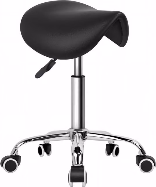 KKTONER Adjustable Rolling Saddle Stool with Castors in Black PU Leather