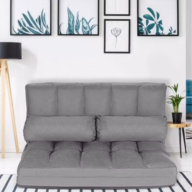 Costway 2 in 1 Folding Floor Lazy Sofa Bed in Grey