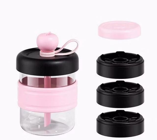 Quipulse Apple-Shaped Press Ice Cup with Lid, Pink, 500 ml – 1
