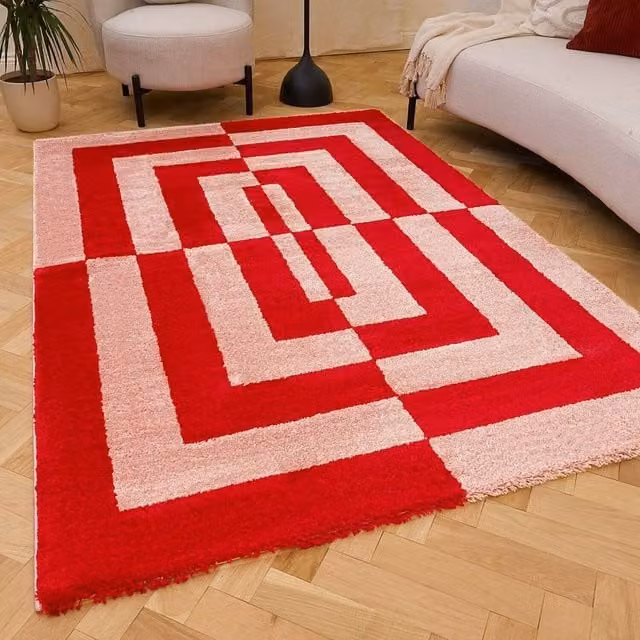 THE RUGS Joli Geometric Soft and Dense Pile Pink Living Room and Bedroom Rug W: 160 cm, D: 230 cm – 1