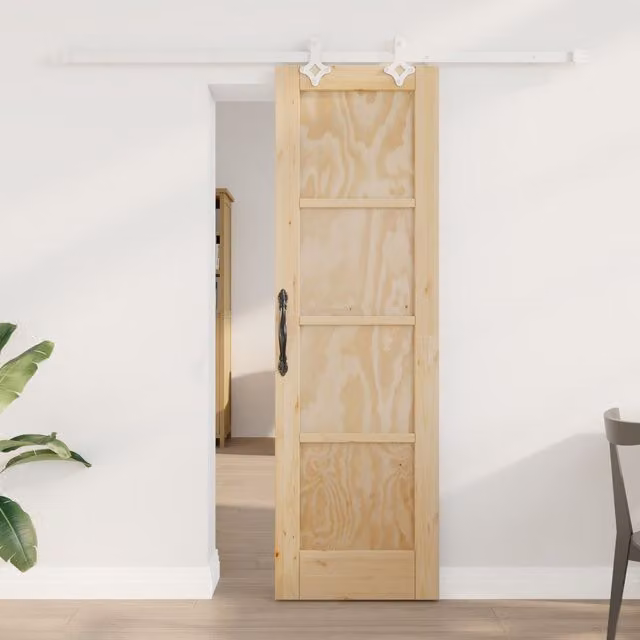 Berkfield Home Minimalist Solid Wood Pine Sliding Door with Hardware Set in Beige, W: 61 cm, H: 198.5 cm
