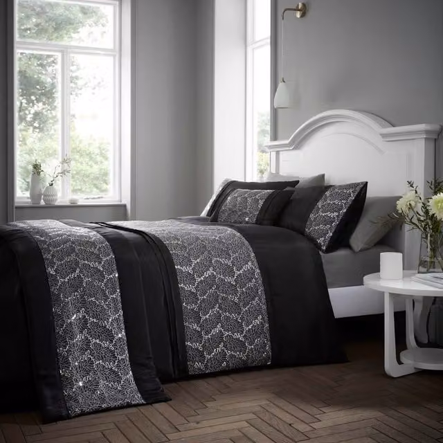 Portfolio Home Rouen Duvet Cover and Pillowcase Set, Black, W: 140 cm, L: 200 cm