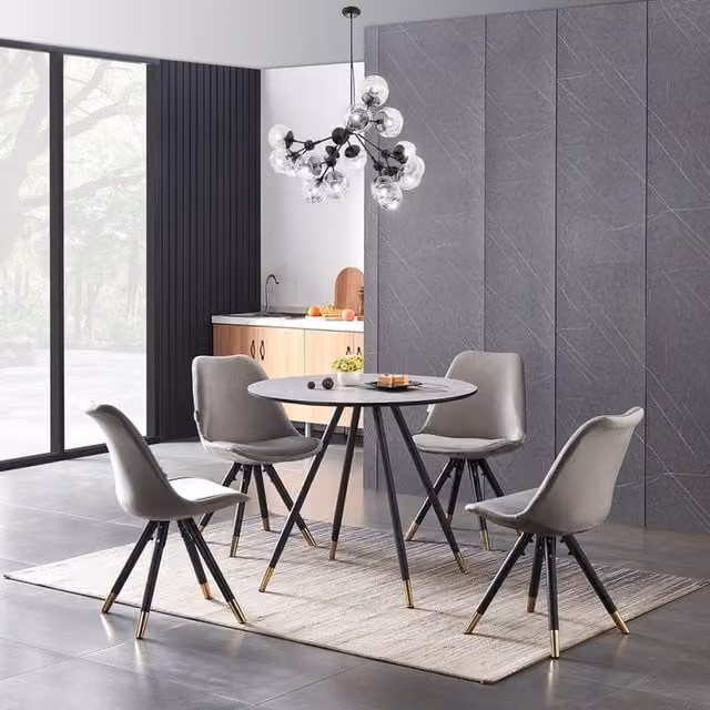 Life Interiors Sofia Dorchester LUX Dining Set with Round Table and 4 Chairs in Dark Grey