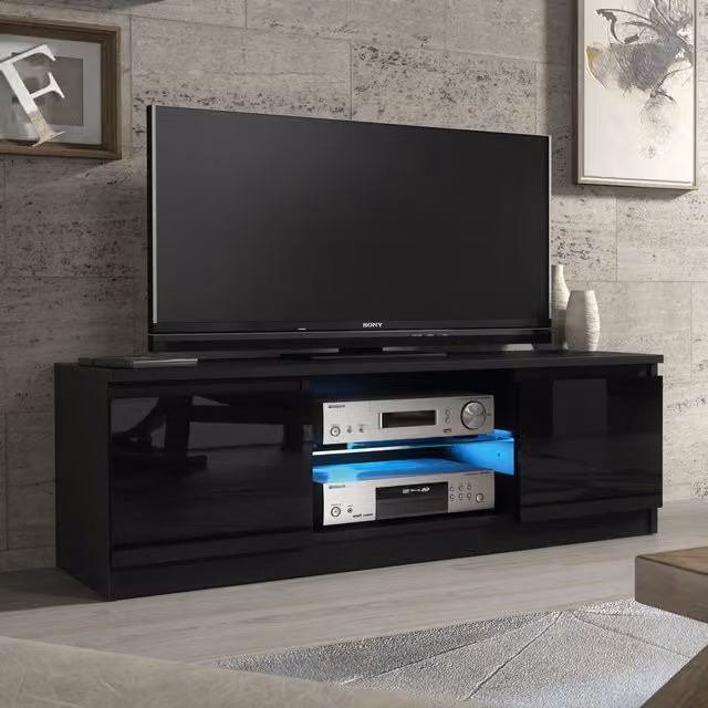 Creative Furniture Aura Modern Glossy TV Unit, Black, W: 120 cm, D: 38 cm, H: 40 cm