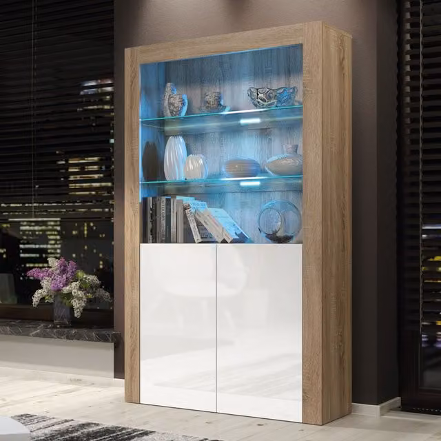 Creative Furniture Modern Oak Sideboard with White Glossy Doors and Integrated Lighting – 1