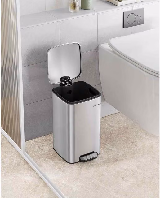 The Bazaarist Steel Kitchen Pedal Waste Bin with Soft Close and Removable Inner Bucket, Silver