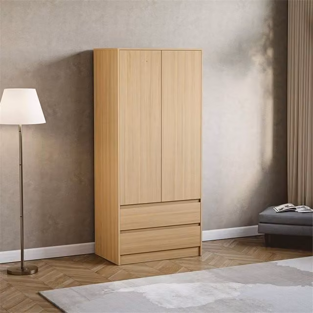 FORGEVIO Modern Pine 2 Door 2 Drawer Wardrobe in Brown