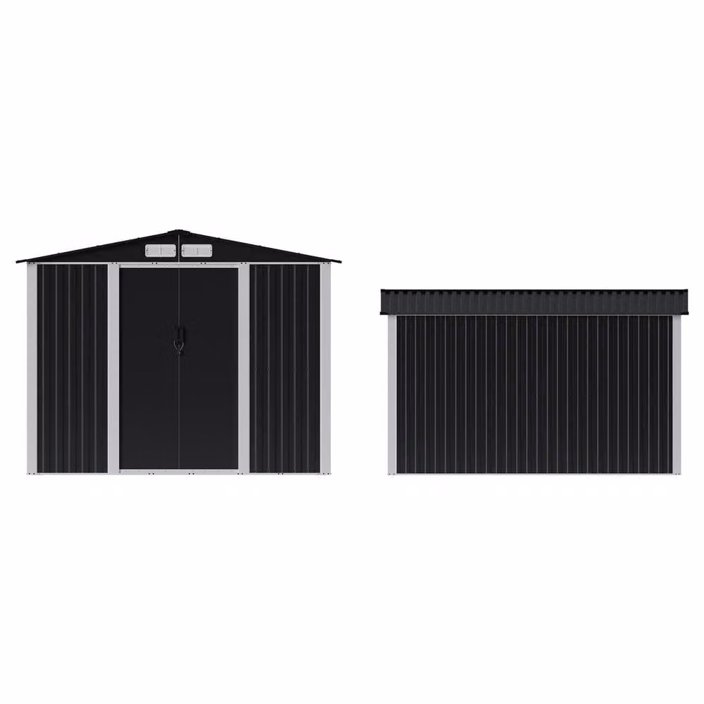 Living and Home Metal Garden Storage Shed with Lockable Door and Side Vent, Black, W: 243.84 cm, D: 300 cm, H: 181 cm – 7