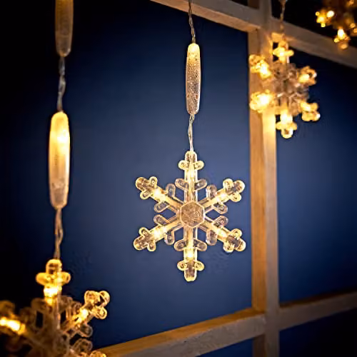 The Christmas Workshop Warm White LED Snowflake Curtain Lights, 2m, Mains Operated – 3