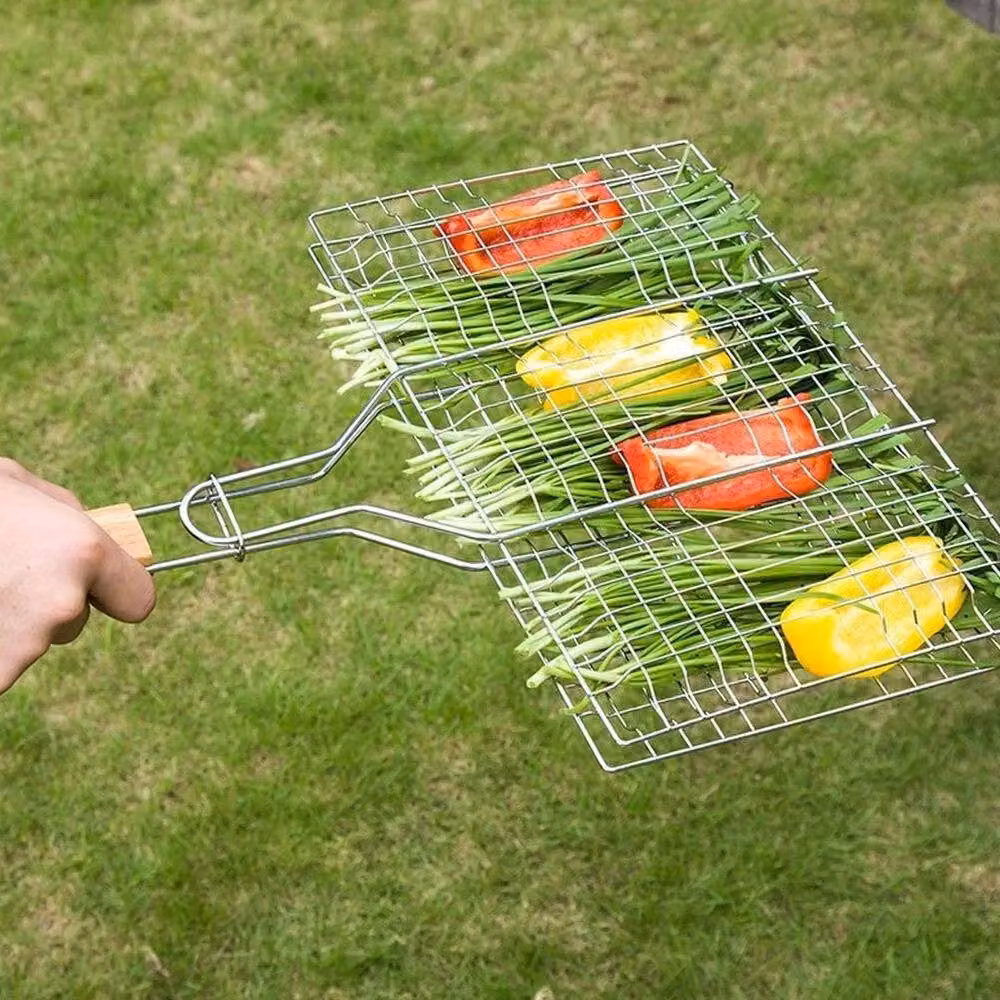 EONLION Silver Steel BBQ Mesh Long Handle Grill Basket, W: 40.5 cm, D: 33 cm – 3