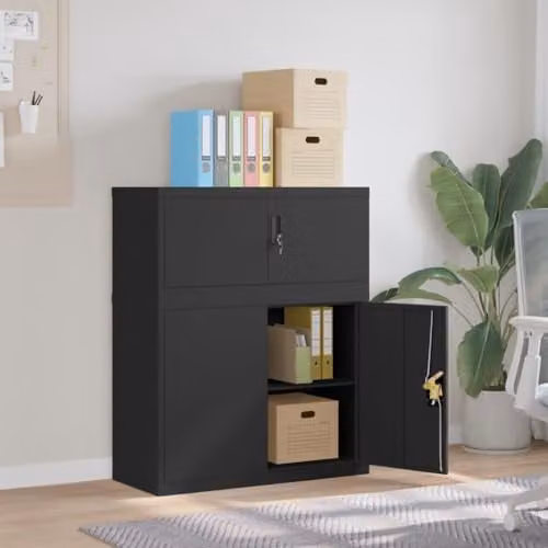 vidaXL Modern Black Metal File Cabinet with Lock and Adjustable Shelves, W/D/H: 90 x 40 x 110 cm