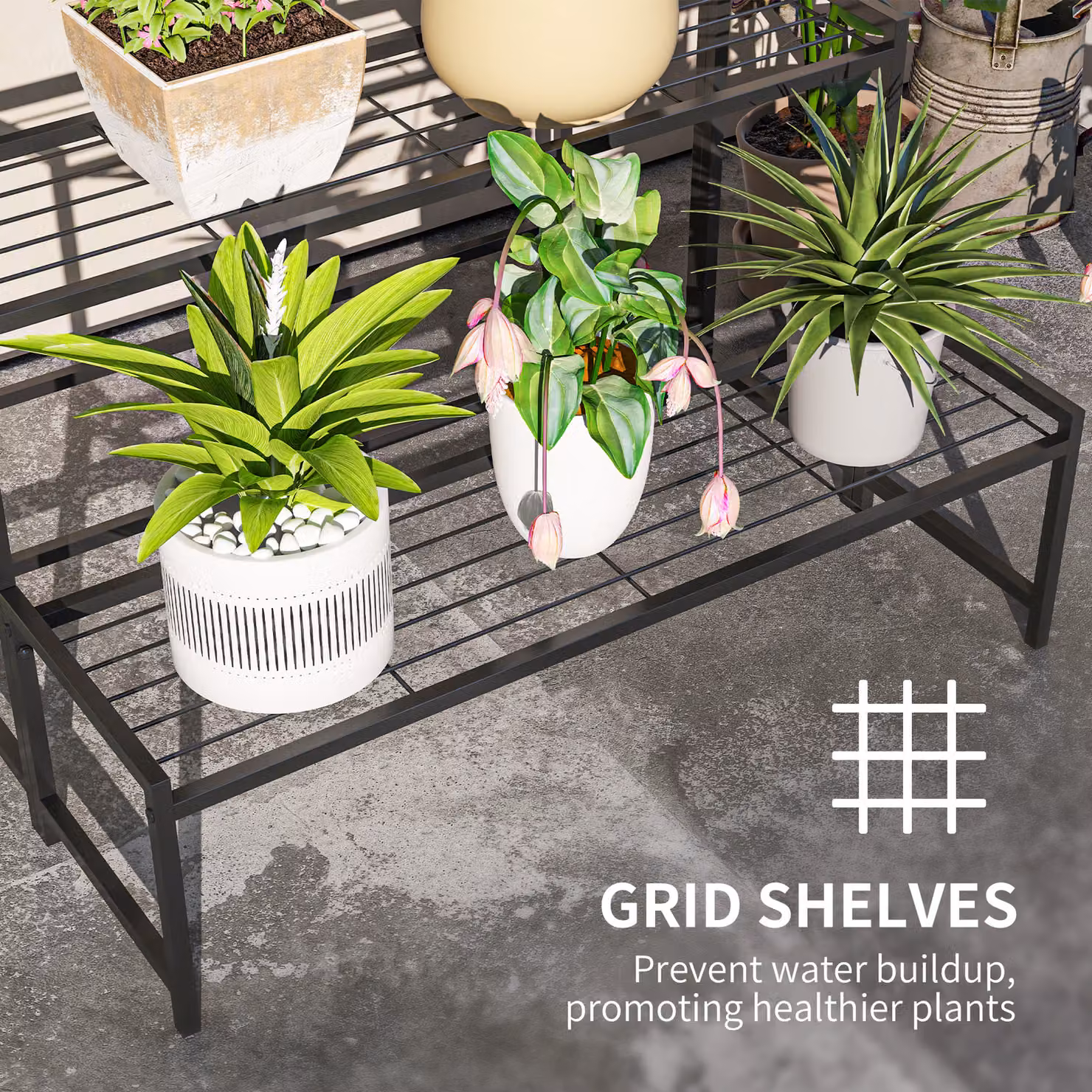 Outsunny 3-Tier Modern Metal Ladder Plant Stand, Black Flower Pot Holder for Indoor and Outdoor Use – 4