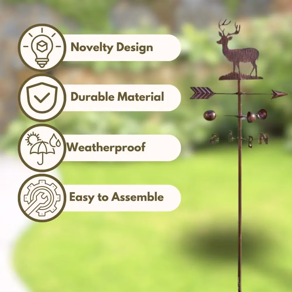 Marco Paul Large Rustic Metal Garden Wind Vane - Stag in Bronze – 4
