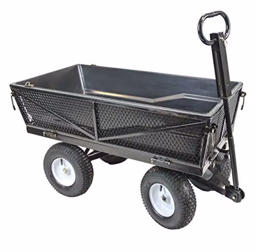 The Handy Multi-Purpose Garden Cart and Flat Bed Trailer with 300kg Capacity, Puncture Proof Wheels and Tipping Function, Black